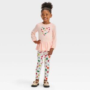 Cat & Jack Pink Heart Top and Floral Leggings Set